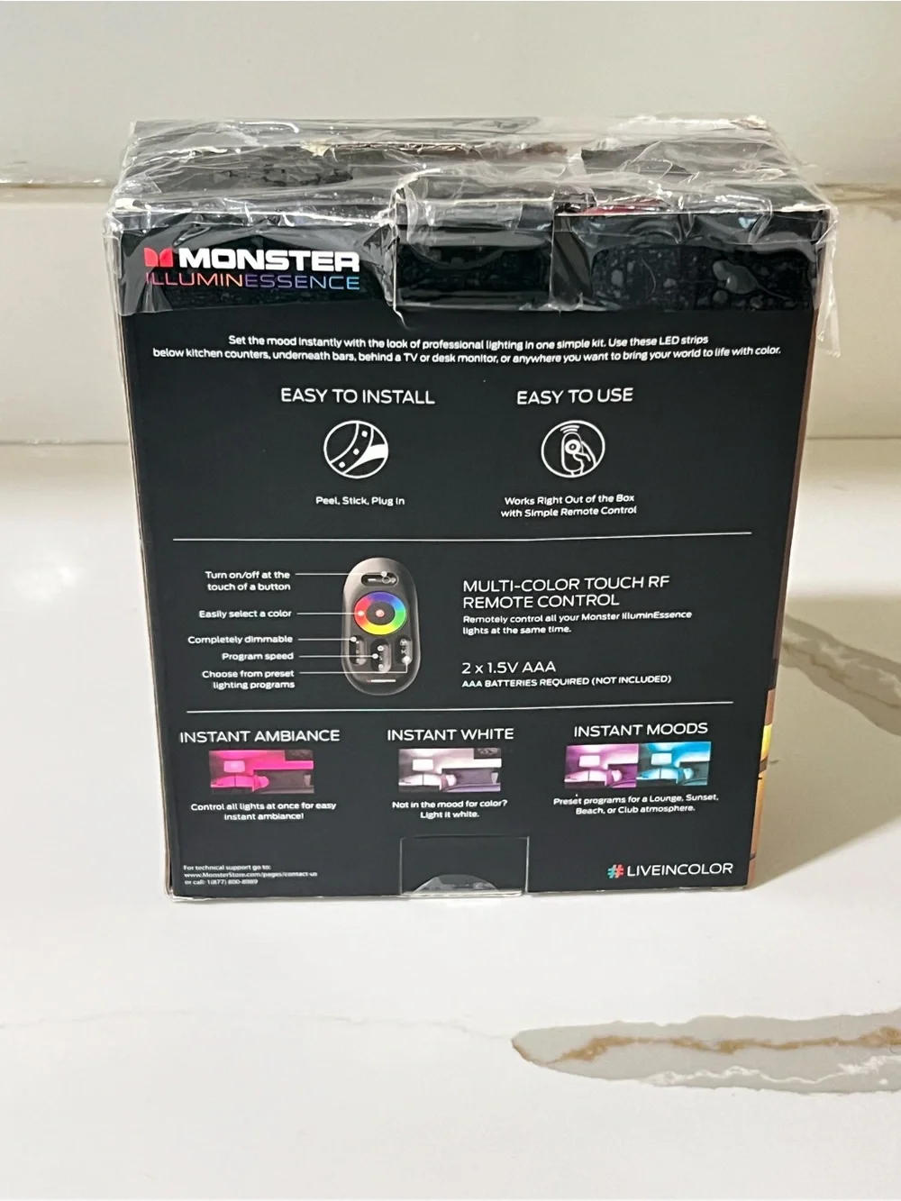 Monster IllumiEssence Essentials 3-6.5 ft LED Strip Kit Color Changing RF Remote